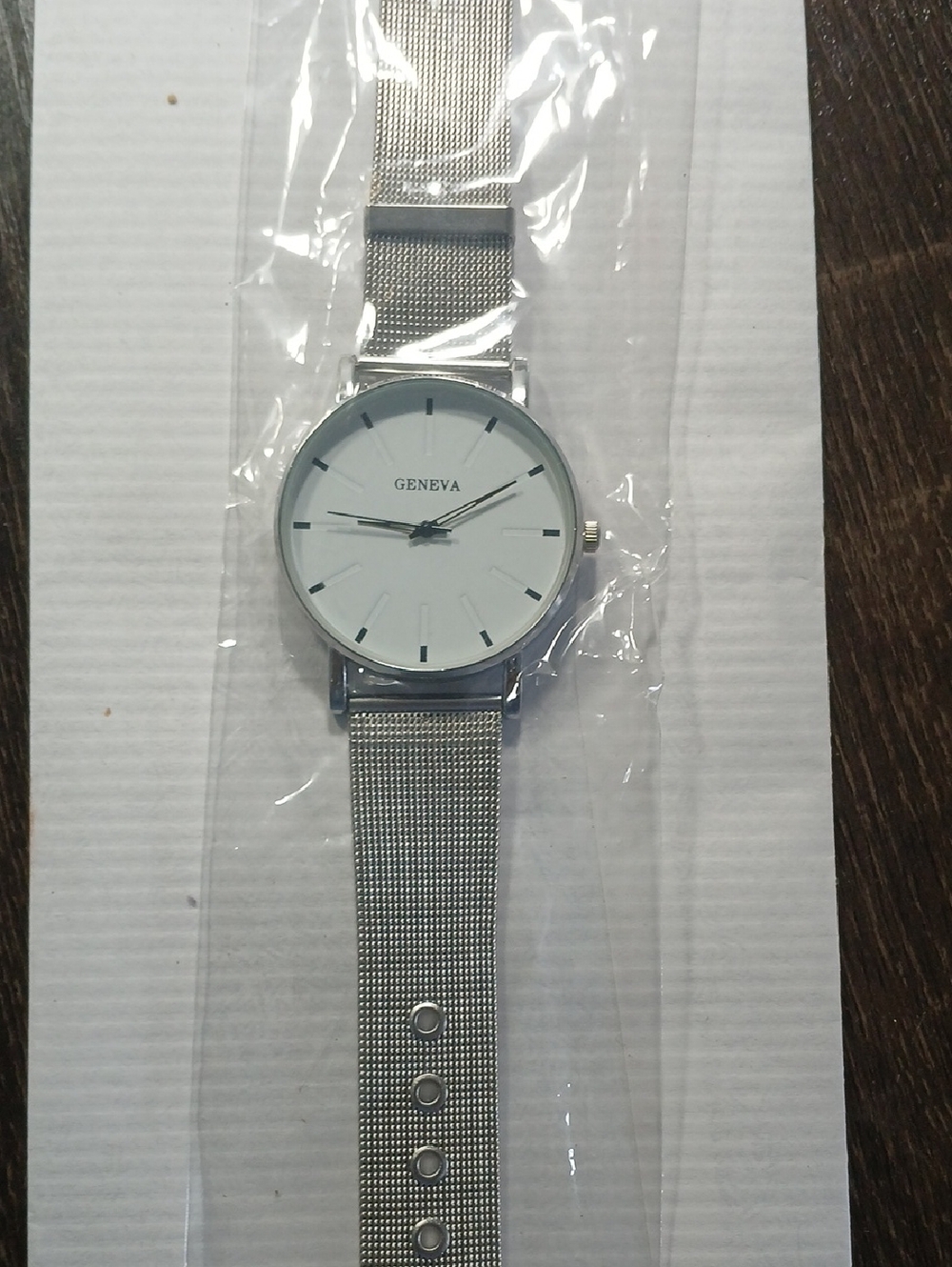 Geneva Silver Mesh Strap Watch - White Face
